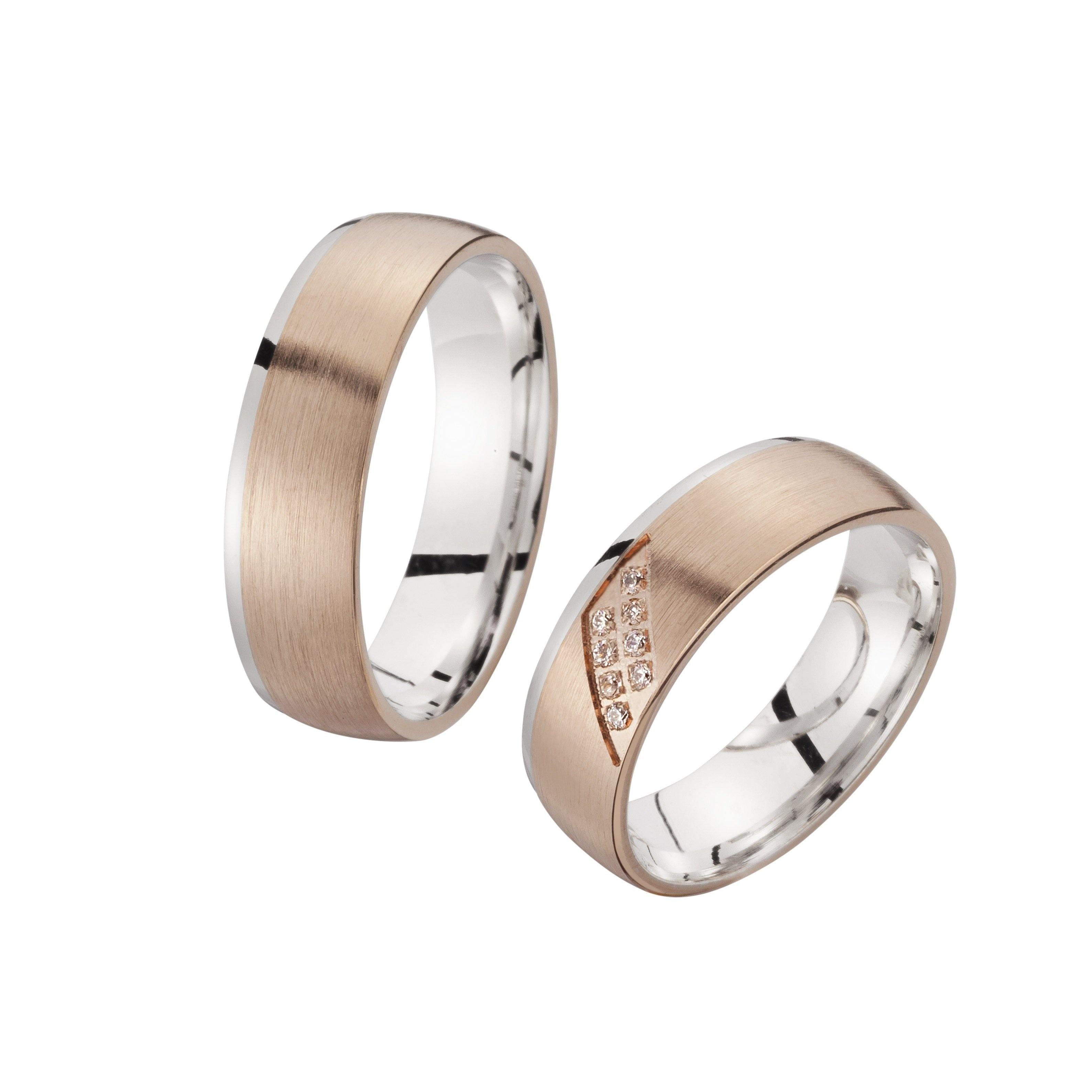 Trauring zweifarbig Rotgold/ Weißgold mit Brillanten - Mcollection Aachen