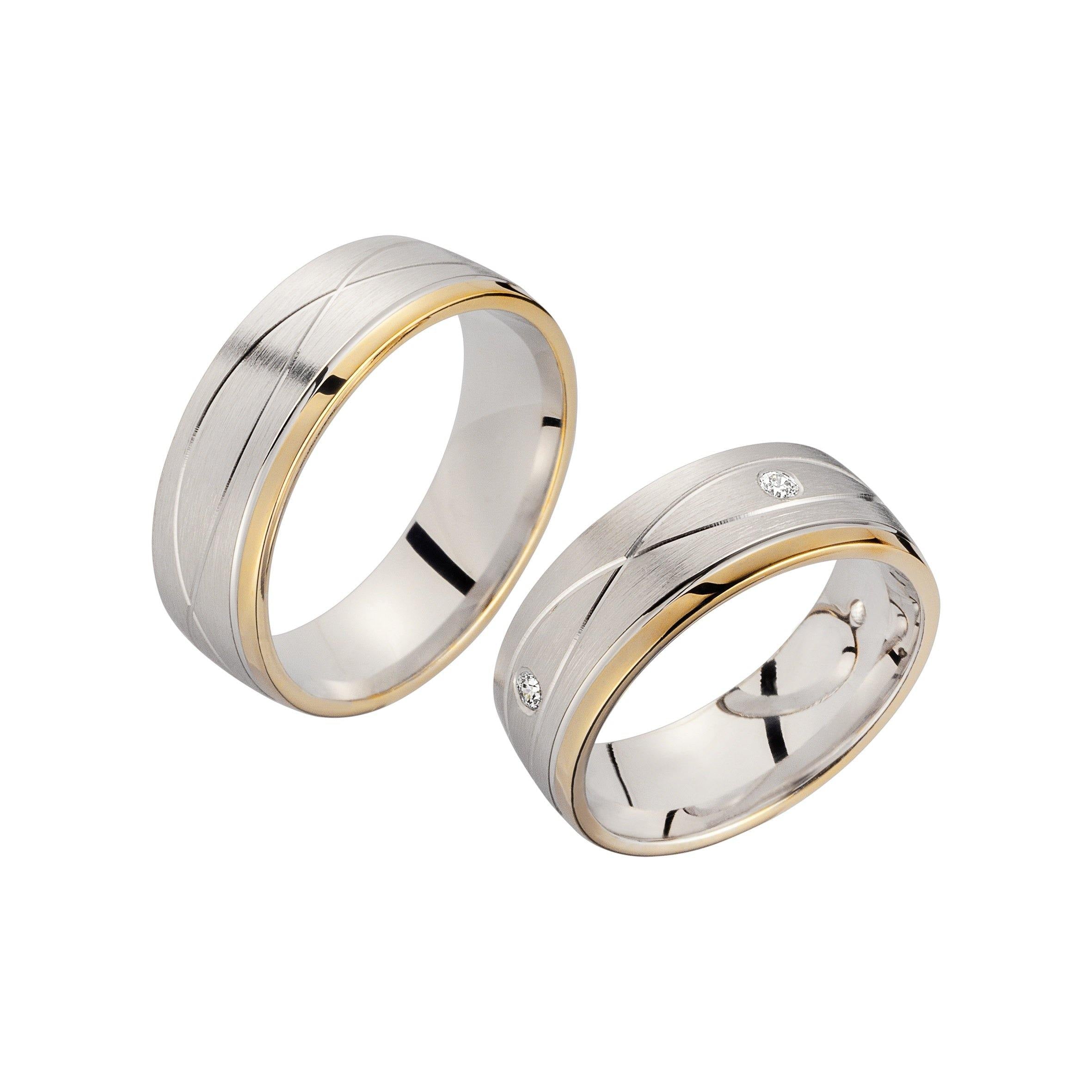 Trauring zweifarbig Weißgold/ Gelbgold mit Brillanten - Mcollection Aachen