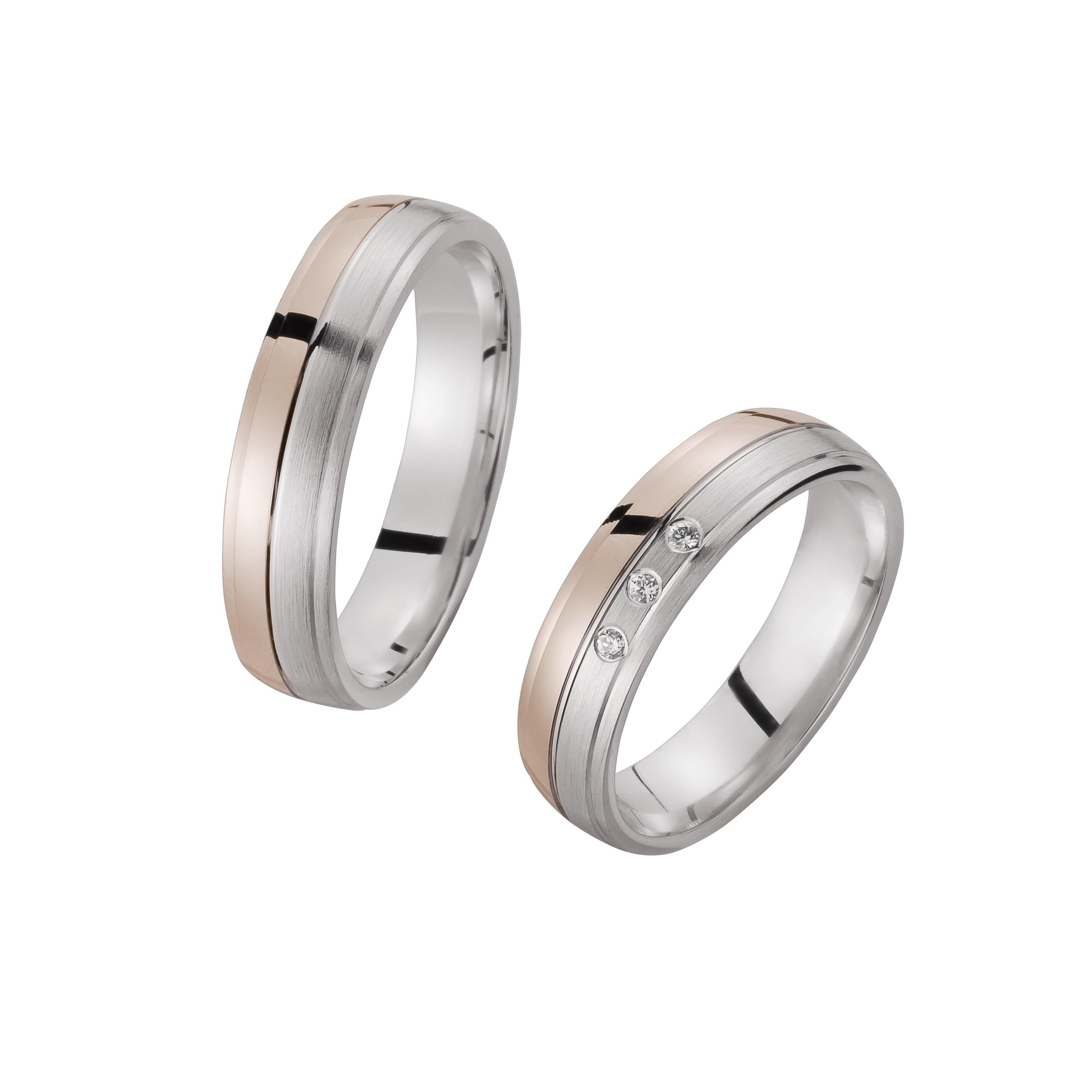 Trauring zweifarbig Weißgold/ Rotgold mit Brillanten - Mcollection Aachen