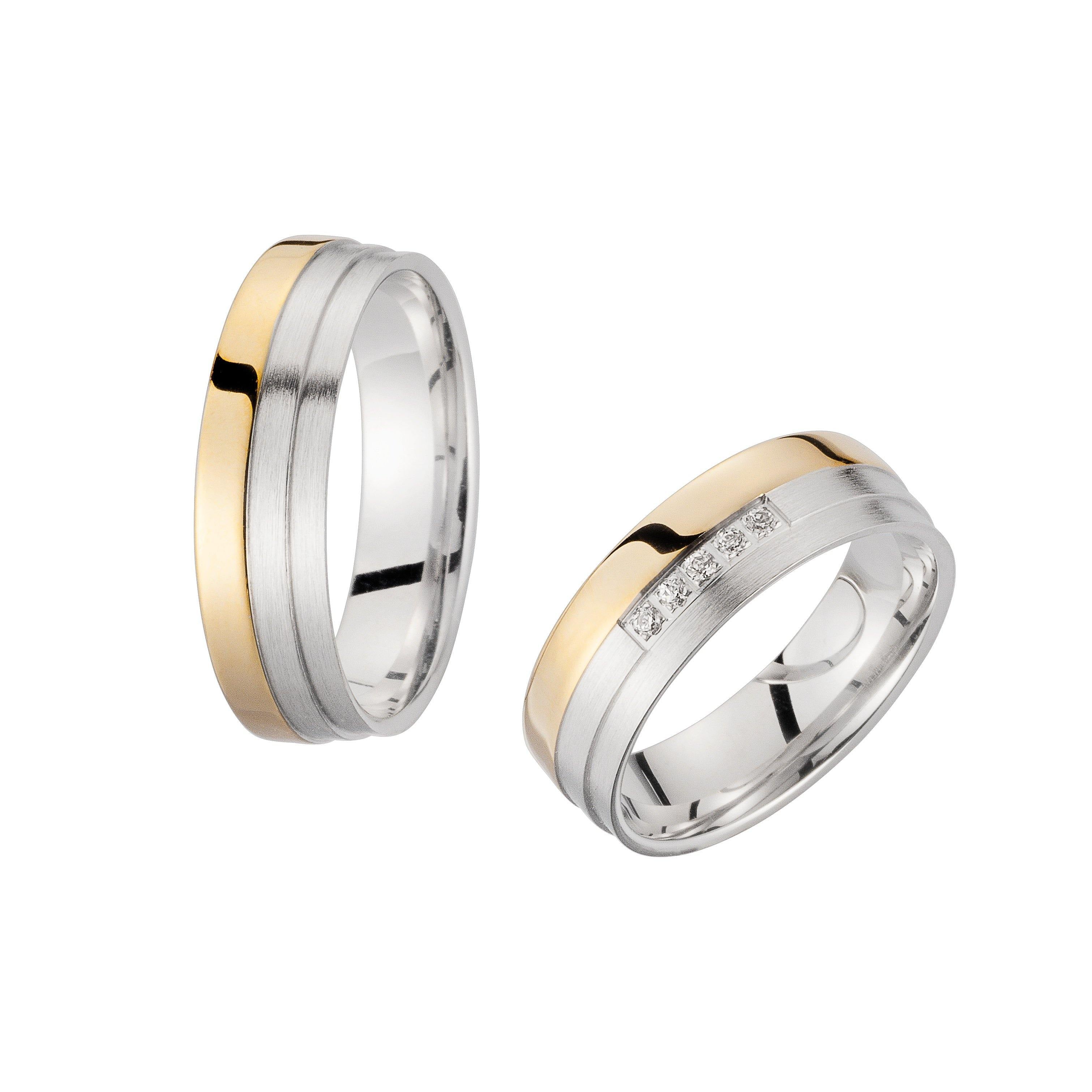 Trauring zweifarbig Weißgold/ Gelbgold mit Brillanten - Mcollection Aachen