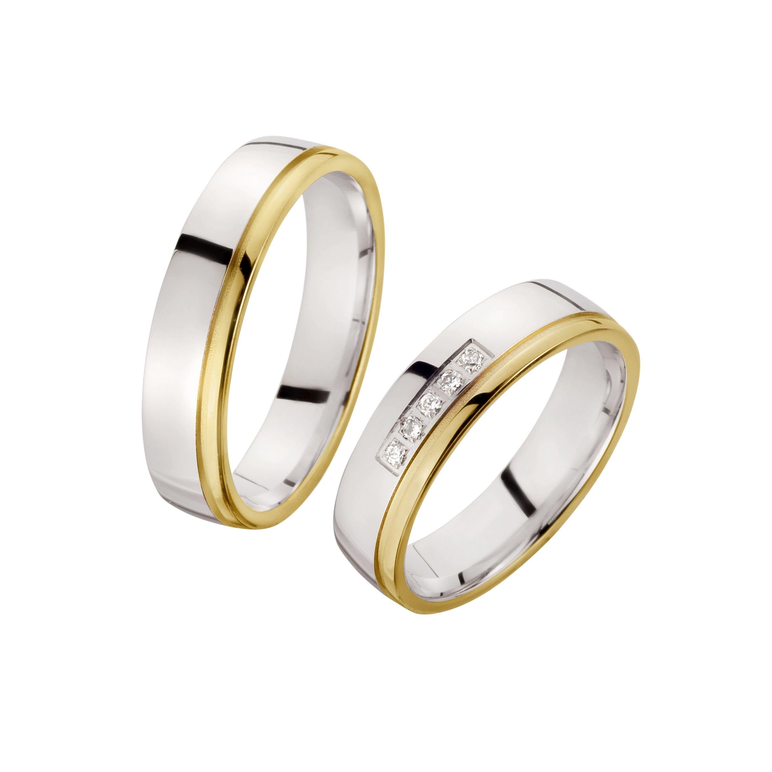 Trauring zweifarbig Weißgold/ Gelbgold mit Brillanten - Mcollection Aachen