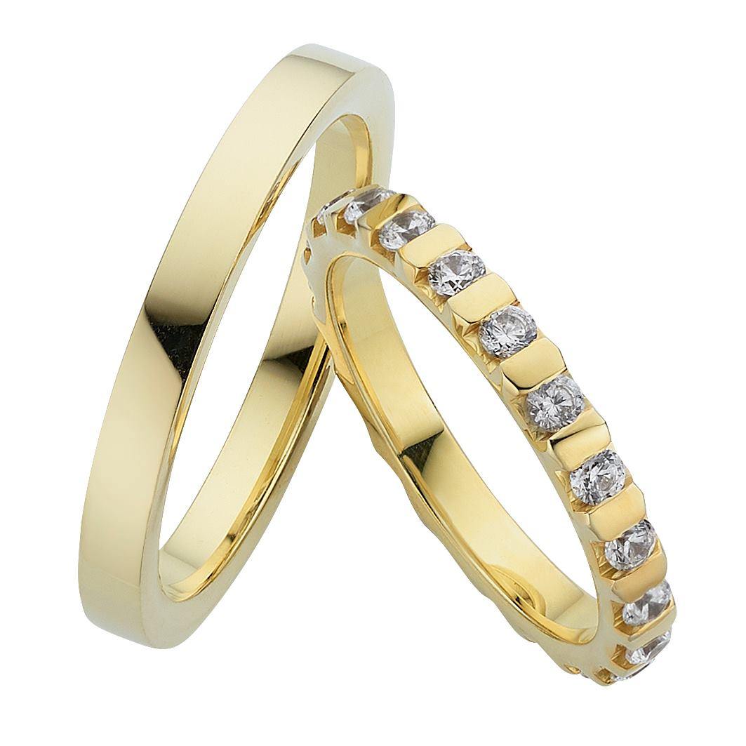 Trauringe Gelbgold einfarbig mit Brillanten - Mcollection Aachen
