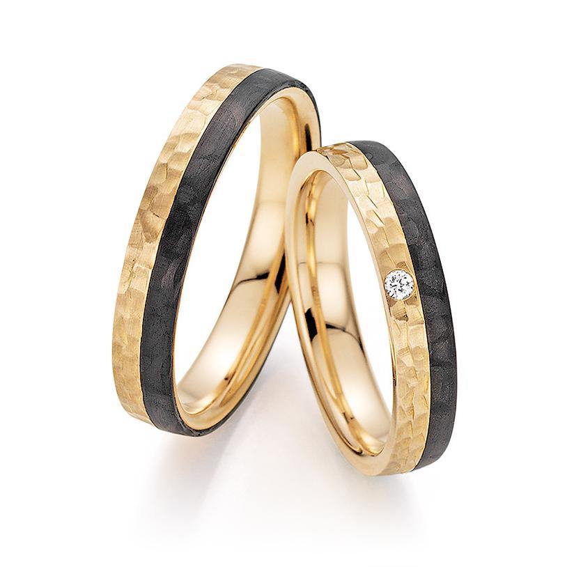 Trauringe Apricotgold/Carbon zweifarbig mit Brillant - Mcollection Aachen