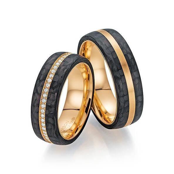 Trauringe Apricotgold/Carbon zweifarbig mit Brillanten - Mcollection Aachen