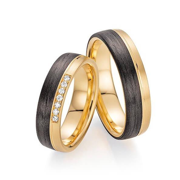 Trauringe Apricotgold/Carbon zweifarbig mit Brillant - Mcollection Aachen