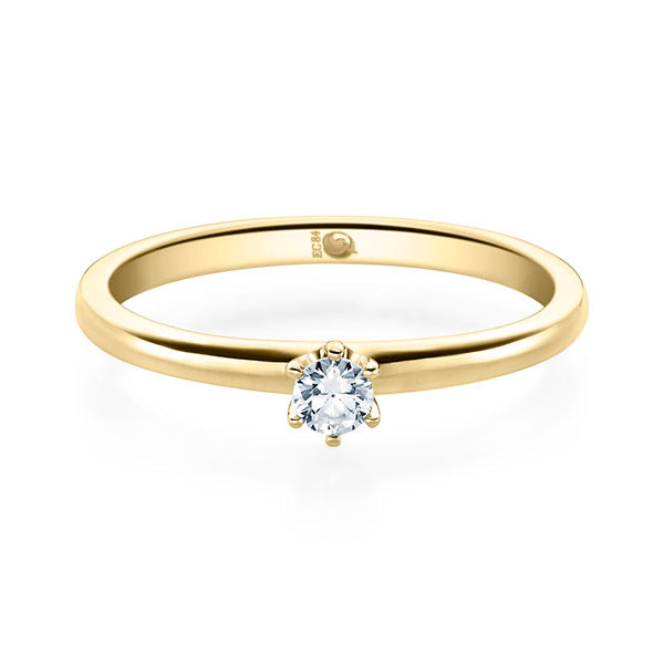 Klassischer Verlobungsring in 585  Gelbgold mit Brillant in einer klassischen 6er Krappenfassung