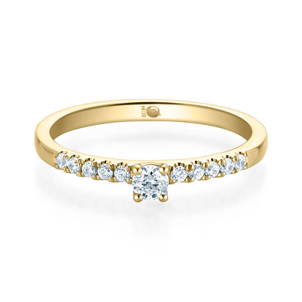 Verlobungsring in 585 Gelbgold mit 0,15 Karat Brillanten in 4er Krappenfassung und seitlichen Brillanten