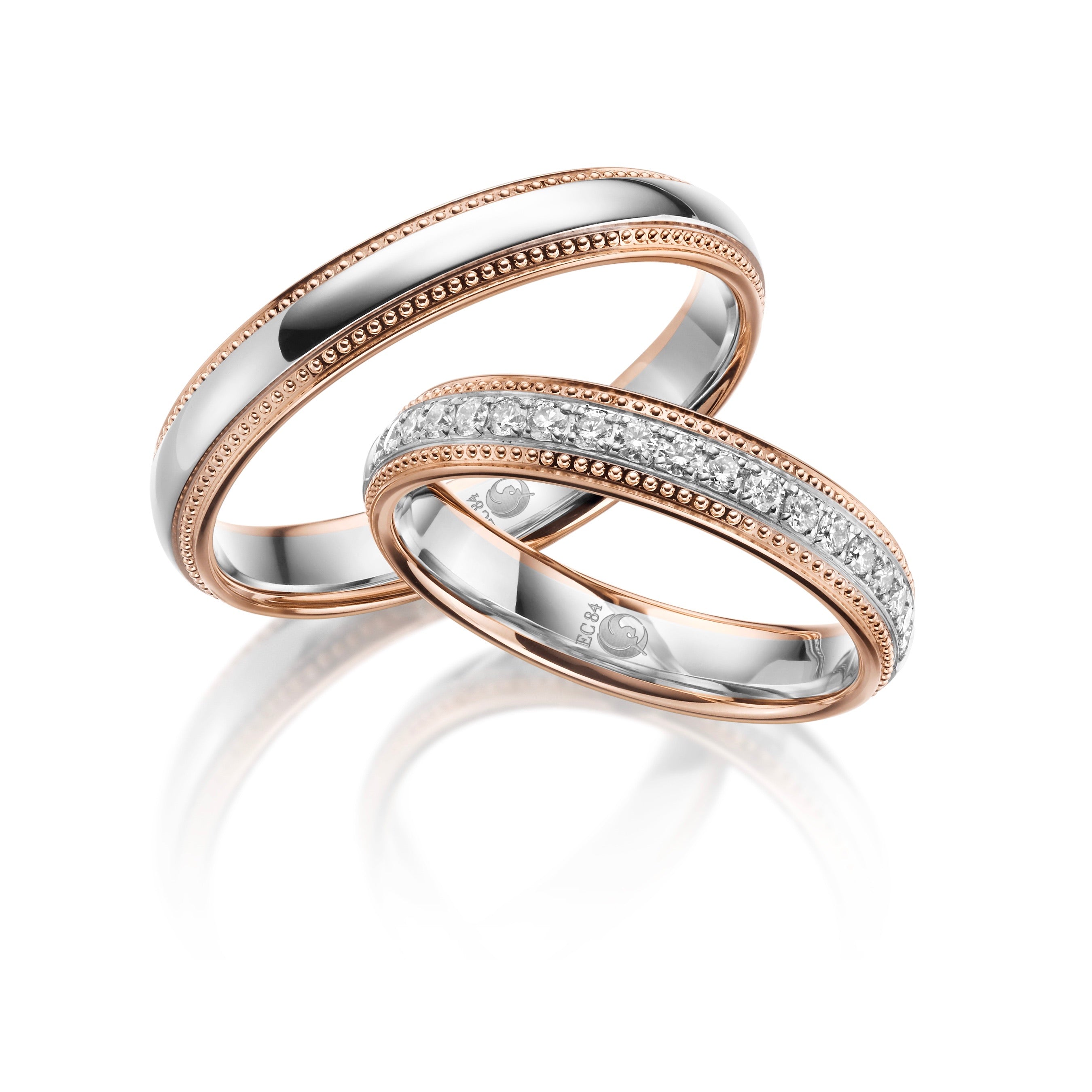 Eheringe zweifarbig Weißgold Rotgold -Damenring mit Vollkranz Brillanten 